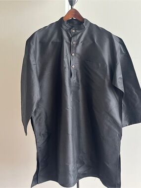 New FABINDIA Styled Men's Nehru Kurta Black Handwoven 100% Raw Silk Wedding XXL